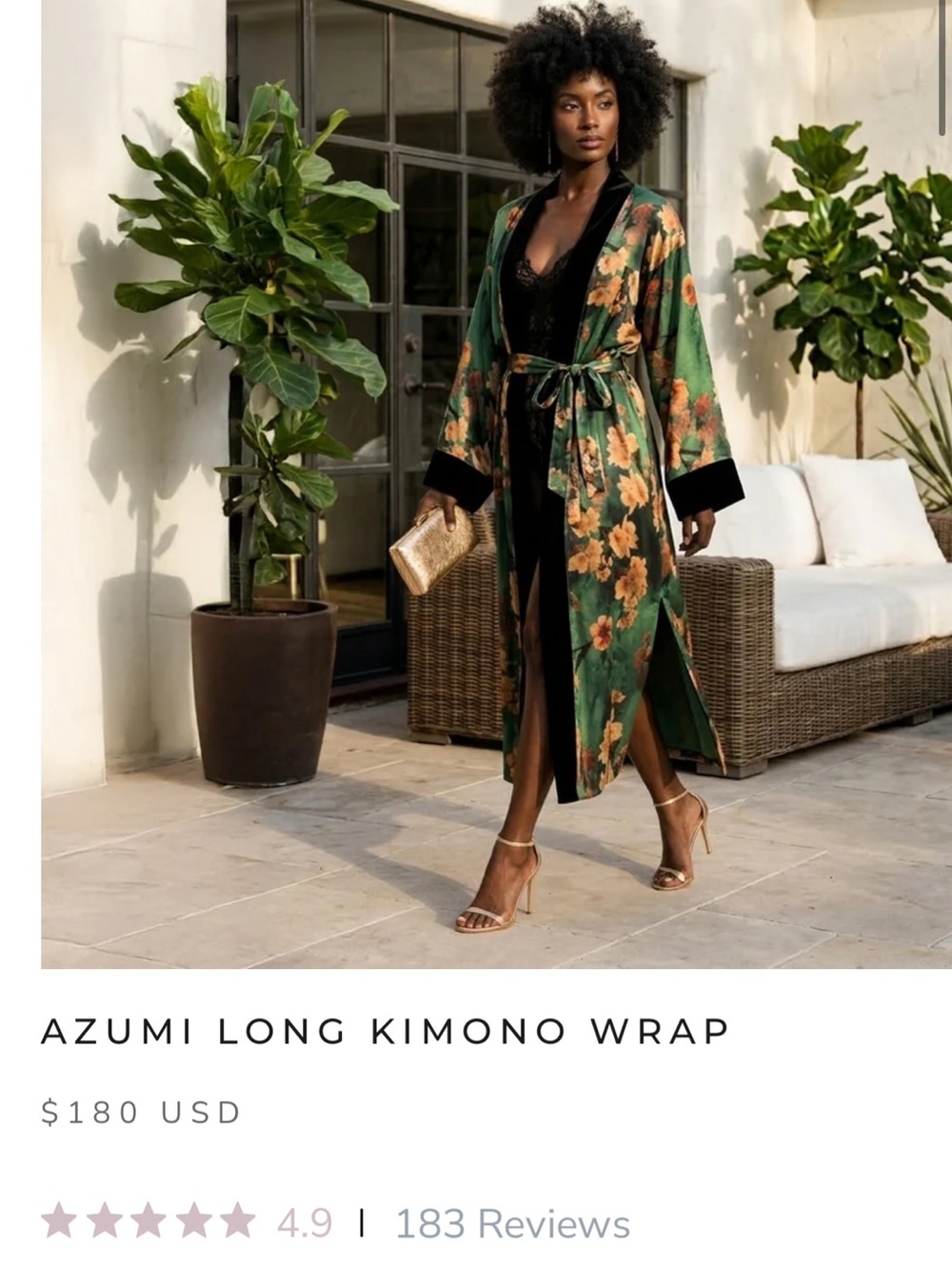 Kim+Ono Green Floral Kimono with Black Trim